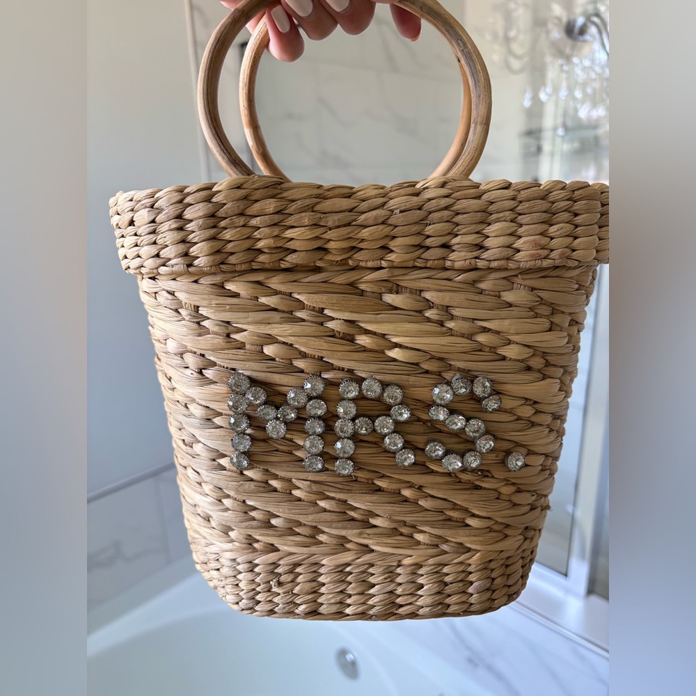 Poolside Mrs. Embellished Straw Tote Bag